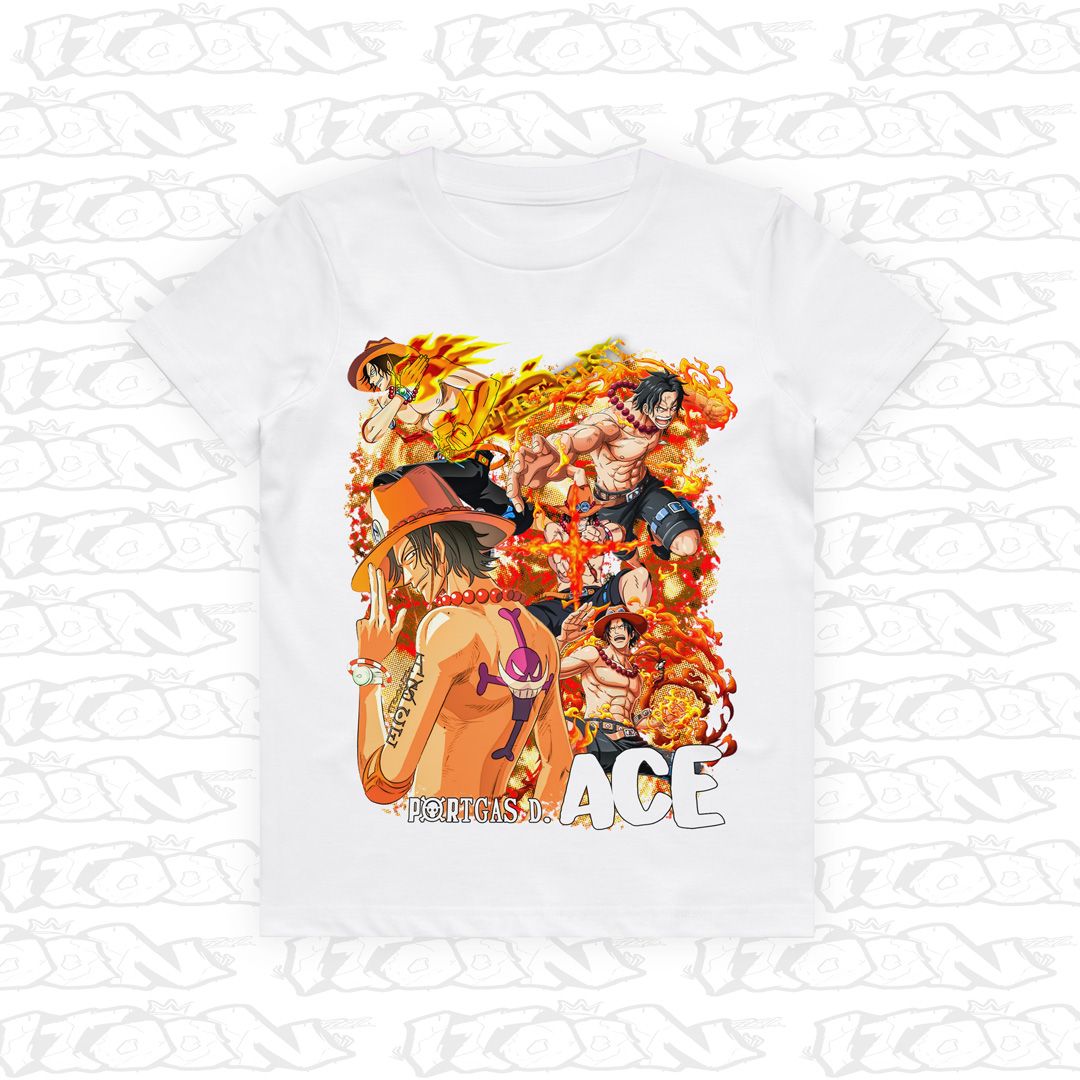 Portgas D. Ace Kids, Style: Kids Tee, Colour: White