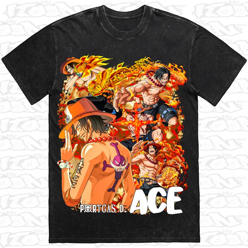 Portgas D. Ace artwork printed on AS Colour Heavy Stone Tee (front view)
