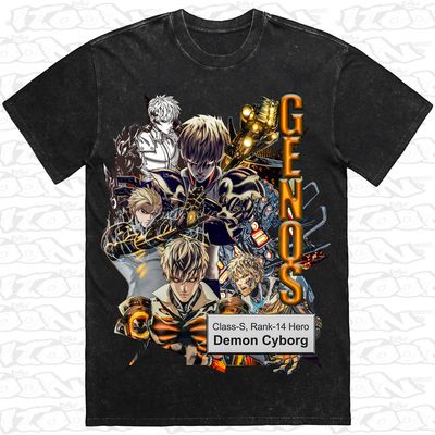 Genos artwork printed on AS Colour Heavy Stone Tee (front view)

