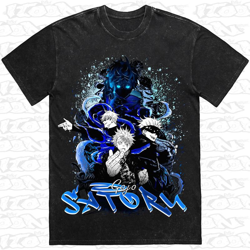 Gojo Lapse Blue artwork printed on AS Colour Heavy Stone Tee (front view)
