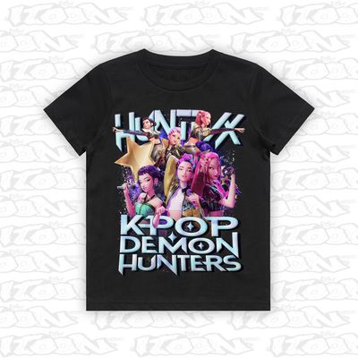 Huntrx Kpop Demon Hunters artwork printed on AS Colour Kids Tee (front view)
