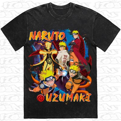 Naruto Uzumaki artwork printed on AS Colour Heavy Stone Tee (front view)
