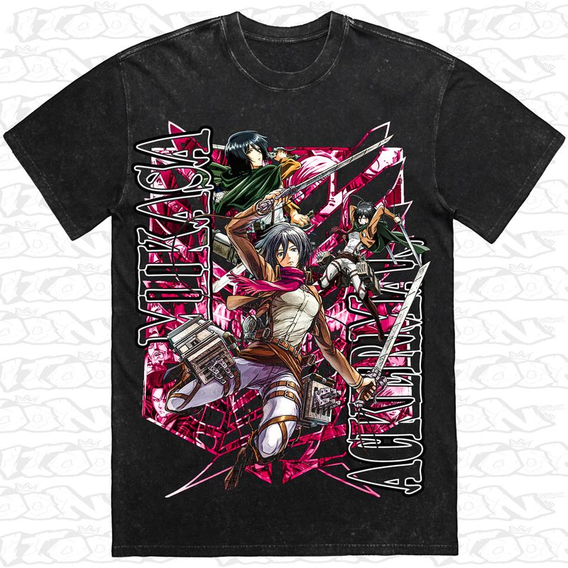 Mikasa Ackerman artwork printed on AS Colour Heavy Stone Tee (front view)
