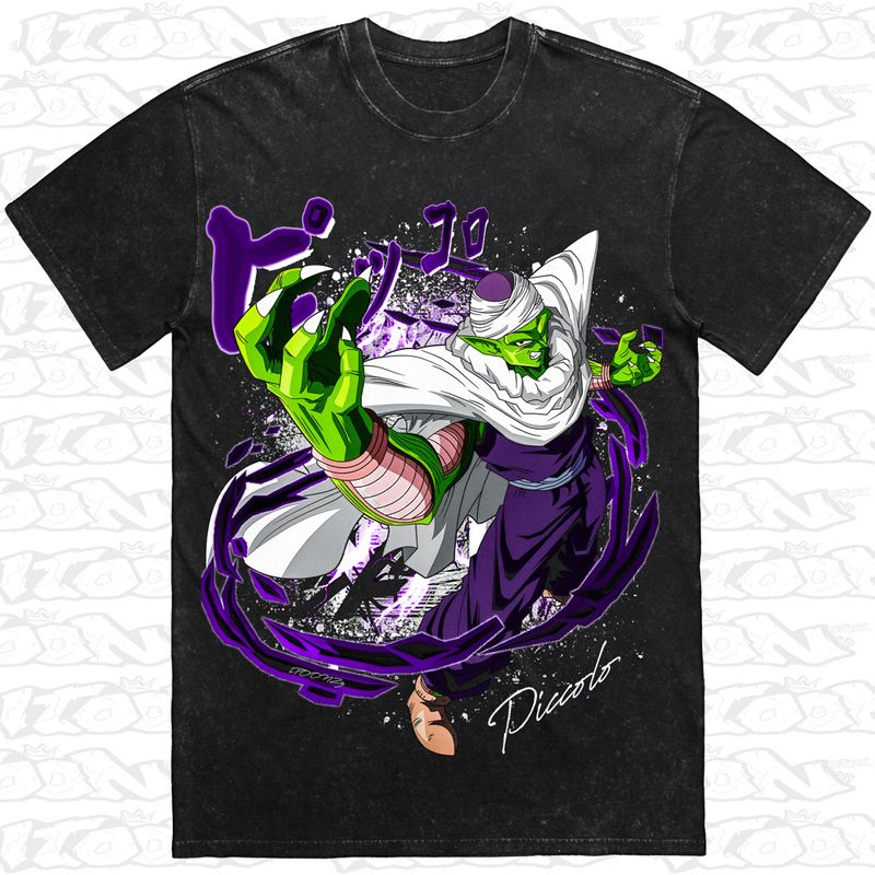 Piccolo artwork printed on AS Colour Heavy Stone Tee (front view)
