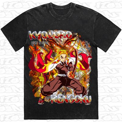 Kyojuro Rengoku artwork printed on AS Colour Heavy Stone Tee (front view)
