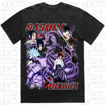 Sasuke Uchiha artwork printed on AS Colour Heavy Stone Tee (front view)
