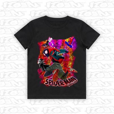 Spider-Man Spider-Verse artwork printed on AS Colour Kids Tee (front view)
