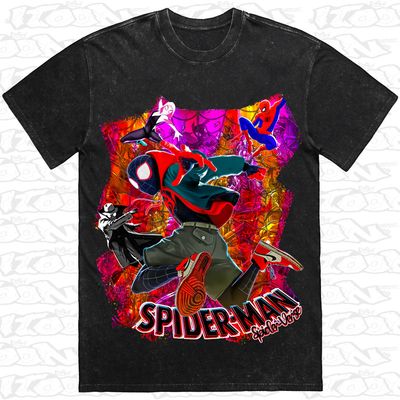 Spider-Man Spider-Verse artwork printed on AS Colour Heavy Stone Tee (front view)
