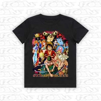 Straw Hats crew artwork printed on AS Colour Kids Tee (front view)
