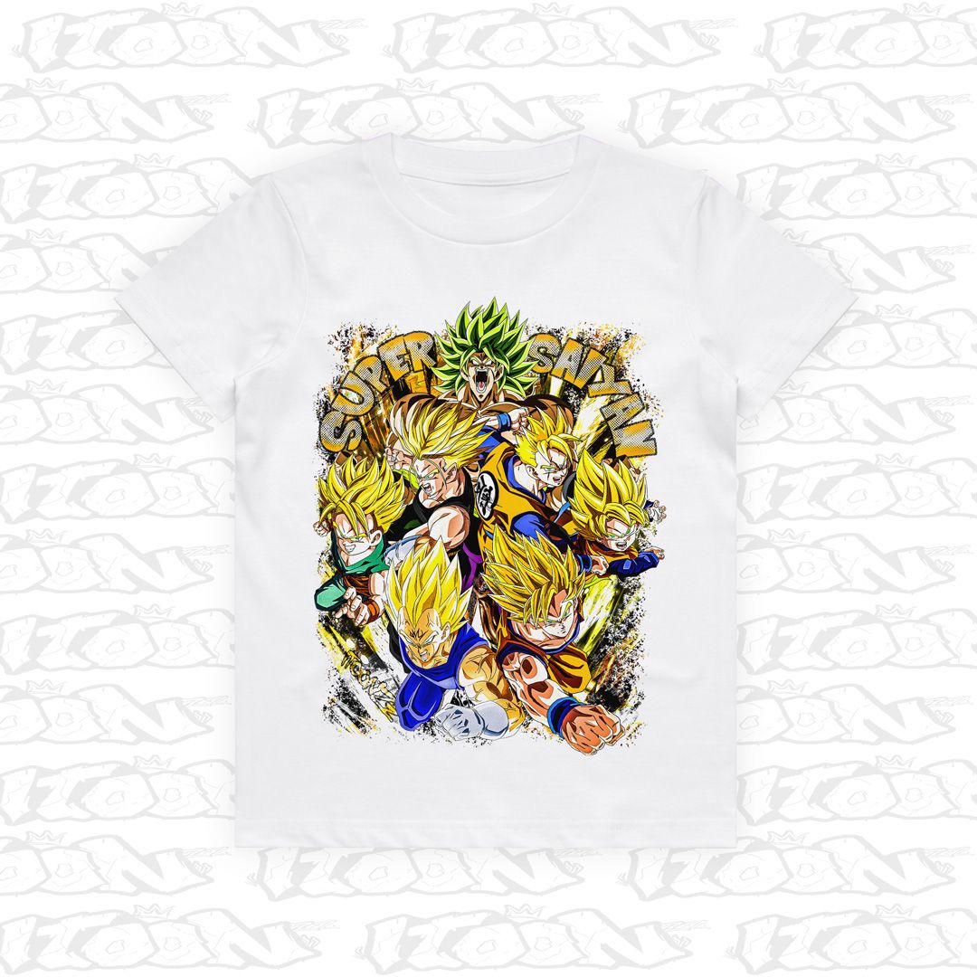 Super Saiyan Kids, Style: Kids Tee, Colour: White