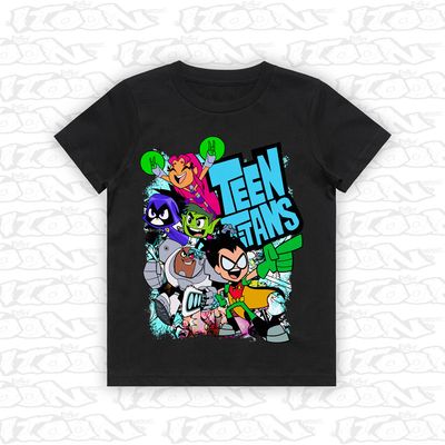 Teen Titans artwork printed on AS Colour Kids Tee (front view)
