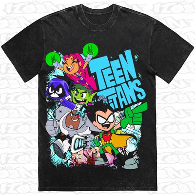 Teen Titans artwork printed on AS Colour Heavy Stone Tee (front view)
