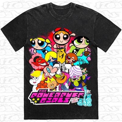 The Powerpuff Girls artwork printed on AS Colour Heavy Stone Tee (front view)
