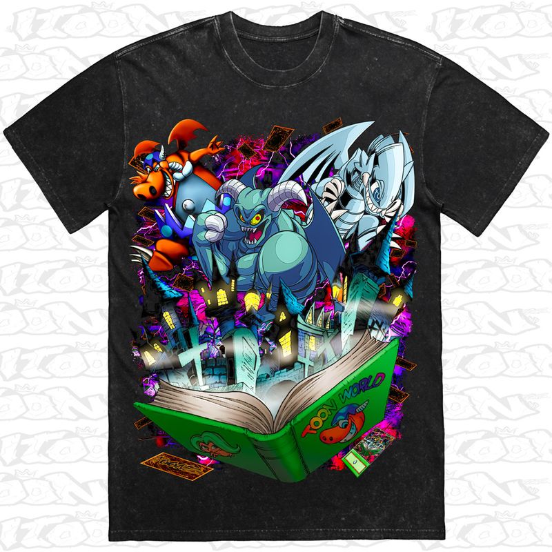 Toon World Yu-Gi-Oh inspired artwork printed on AS Colour Heavy Stone Tee (front view)
