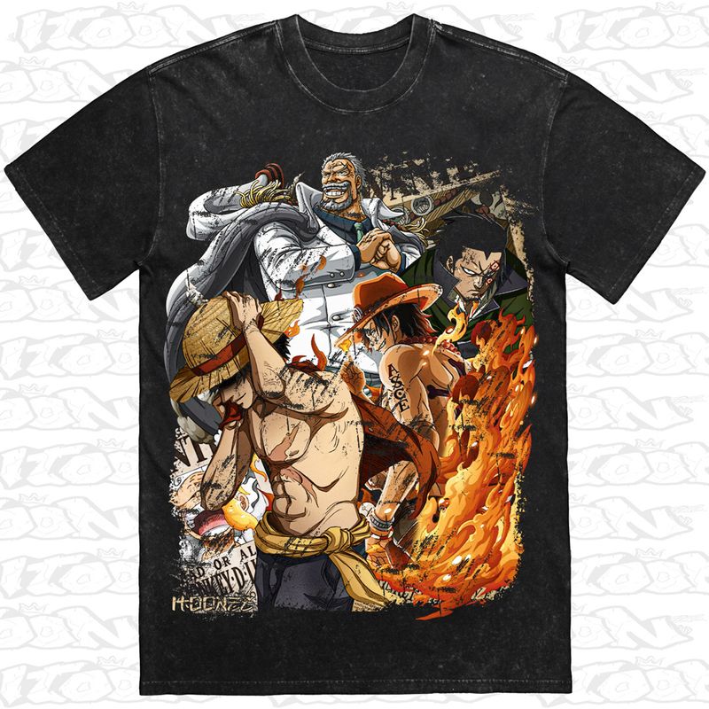 Will of D. artwork featuring Luffy, Ace, Garp, Dragon printed on AS Colour Heavy Stone Tee (front view)
