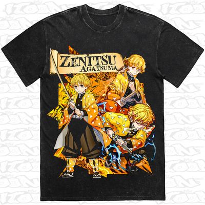 Zenitsu Agatsuma artwork printed on AS Colour Heavy Stone Tee (front view)
