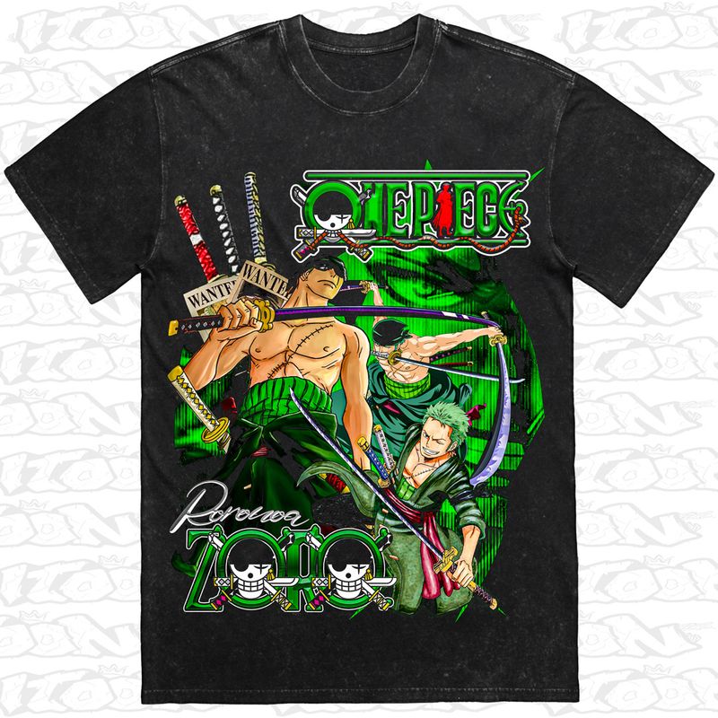 Roronoa Zoro artwork printed on AS Colour Heavy Stone Tee (front view)
