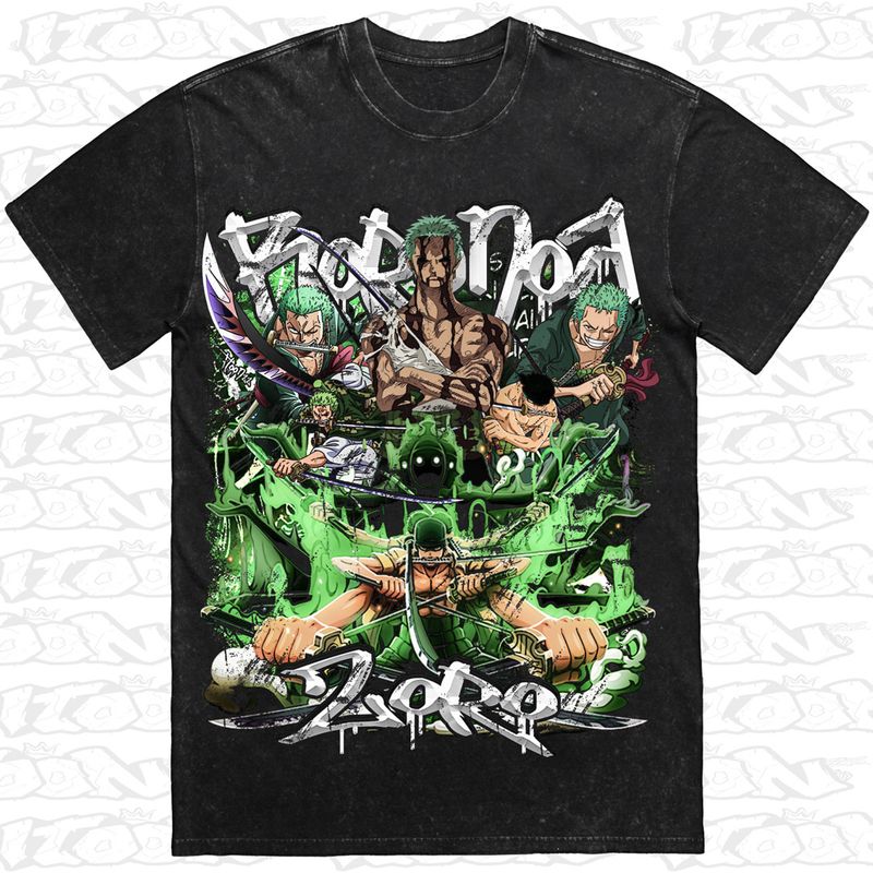 Zoro &quot;Nothing Happened&quot; artwork printed on AS Colour Heavy Stone Tee (front view)
