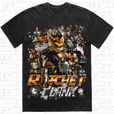 Ratchet &amp; Clank artwork printed on AS Colour Heavy Stone Tee (front view)
