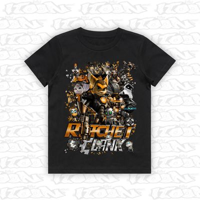 Ratchet &amp; Clank artwork printed on AS Colour Kids Tee (front view)
