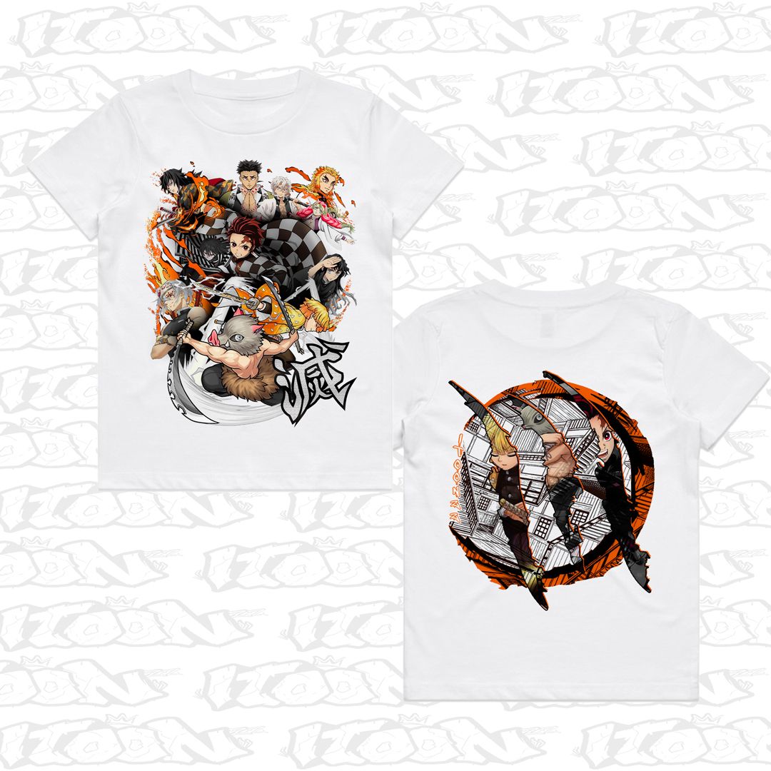 Demon Slayers Kids, Style: Kids Tee, Colour: White