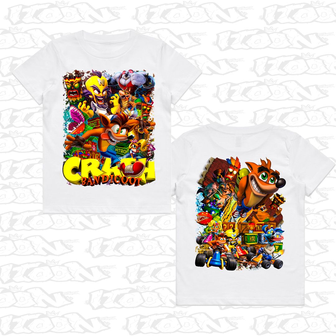 Crash Bandicoot Kids, Style: Kids Tee, Colour: White