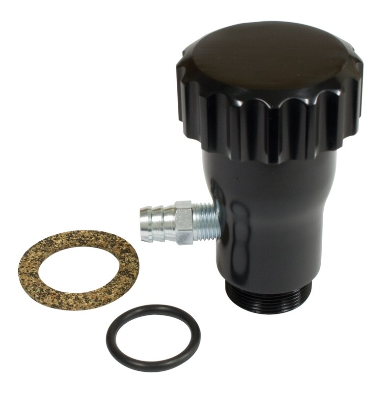Oil Filler Neck, Black Smooth Flow, Grooved Cap