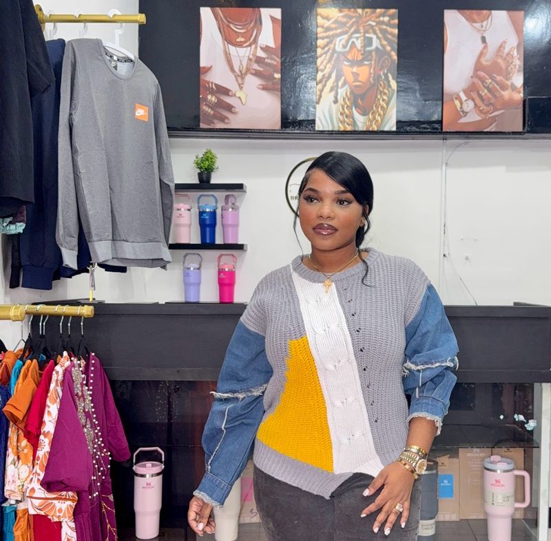 Stitched Denim Sweater Top