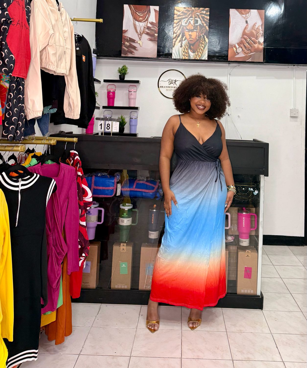 Macsi Maxi Dress (Navy Blue &amp; Orange ) Large ONLY