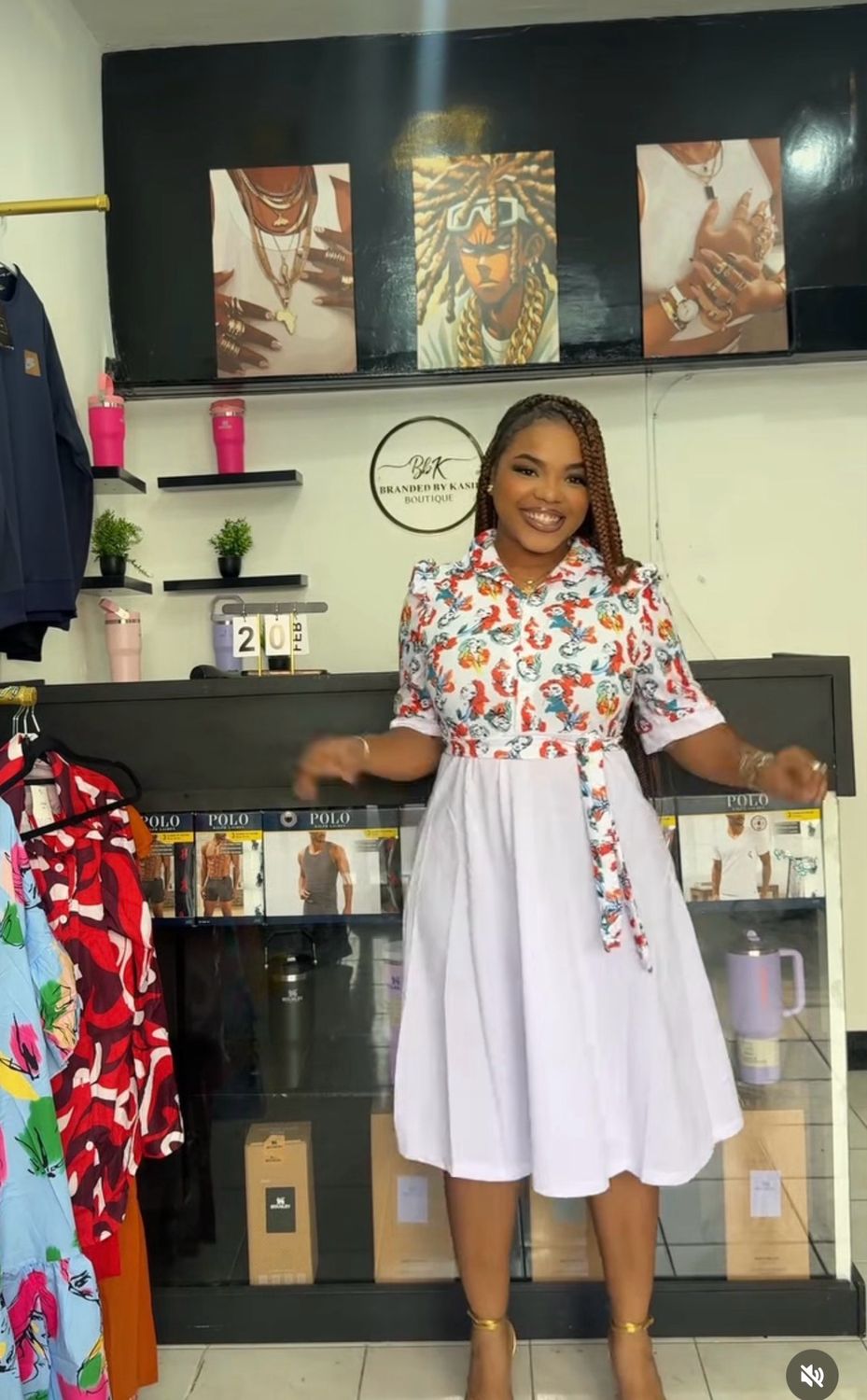 Half Up Pattern Dress (white) LARGE ONLY