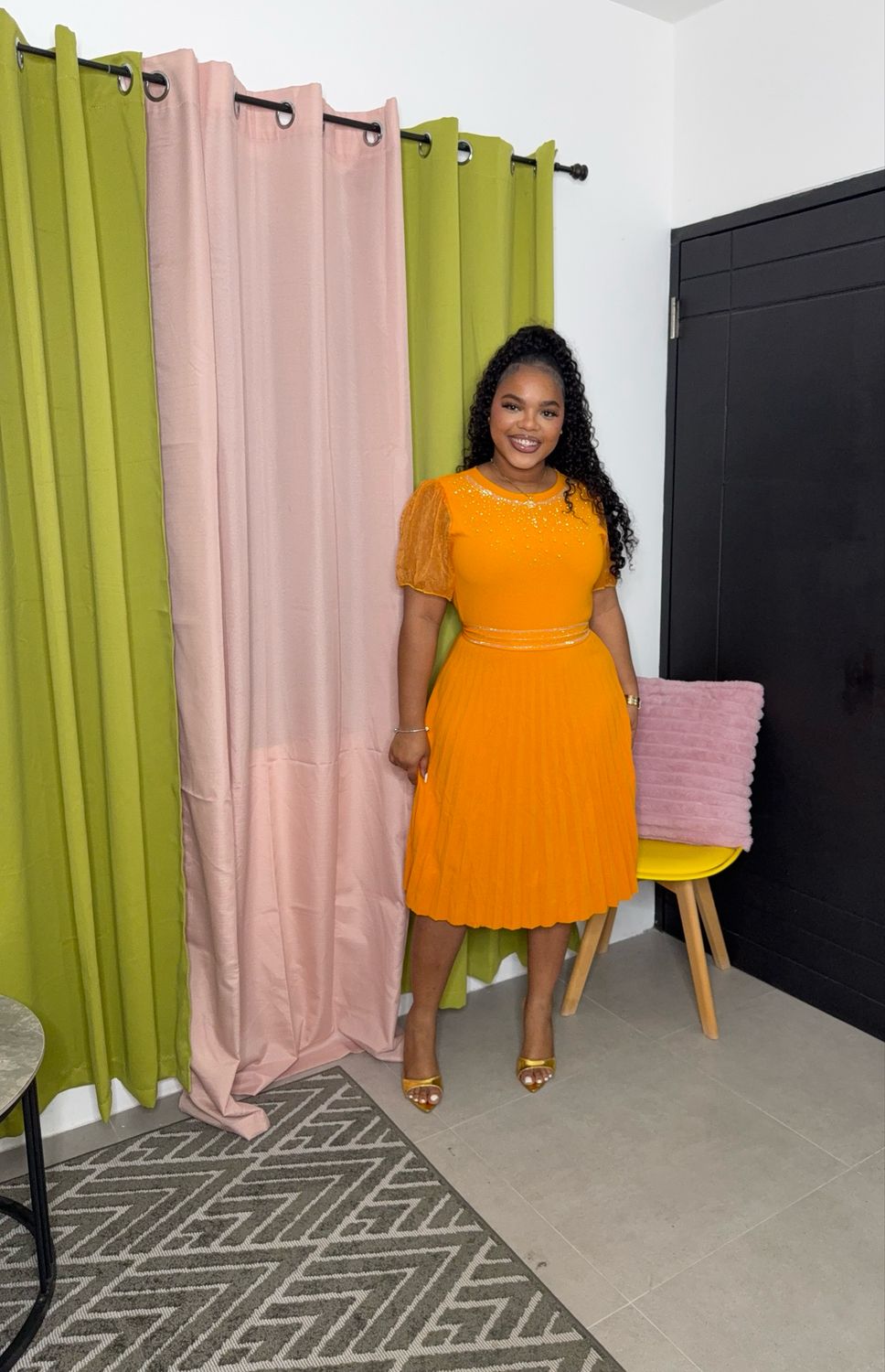 Sparkly Belt Dress (mustard)