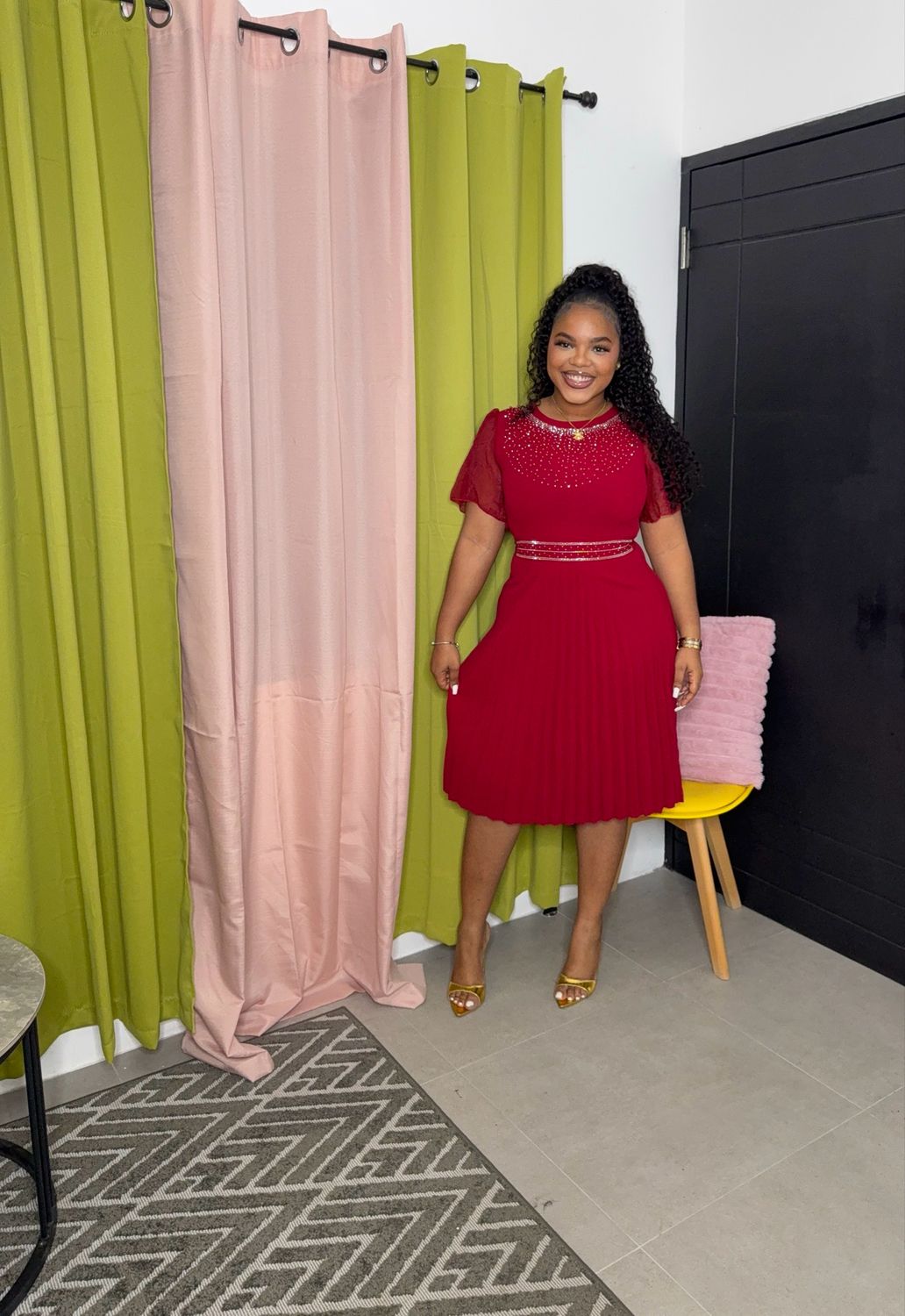 Sparkly Belt Dress (Red)