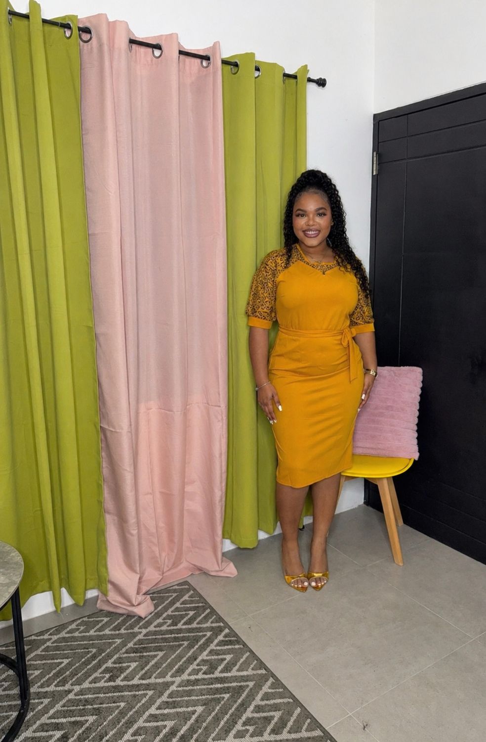 Prints &amp; zip Dress ( Mustard)