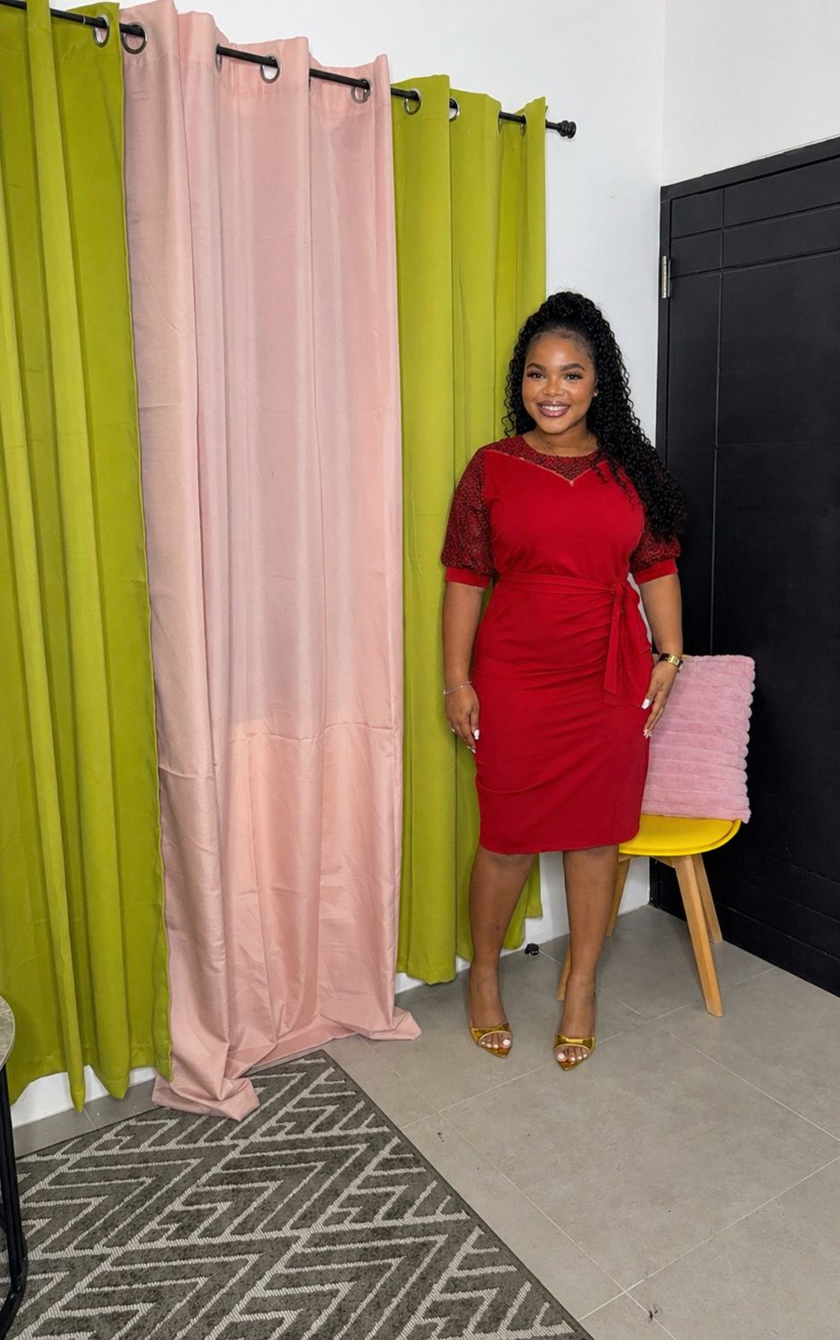 Prints &amp; zip Dress ( Red )