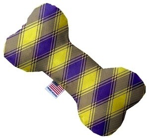 Purple and Yellow Plaid Bone Dog Toy