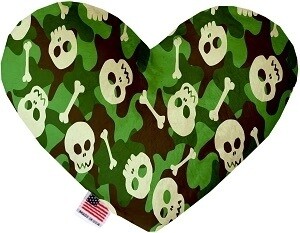Green Camo Skulls Heart Dog Toy