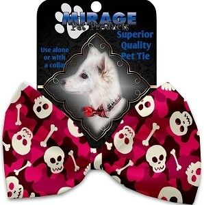 Pink Camo Skulls Pet Bow Tie Collar Accessory with Velcro