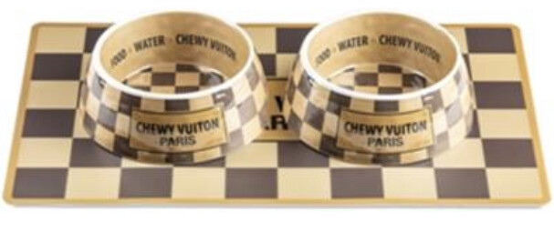Checker Chewy Vuiton Bowls &amp; Mat