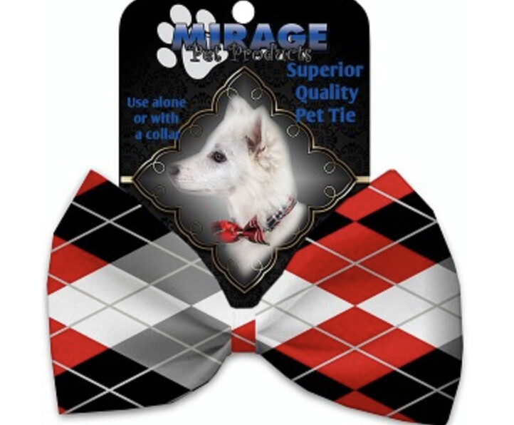 Red and Grey Argyle Pet Bow Tie