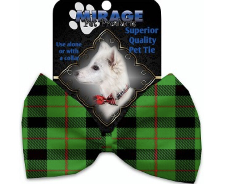 Green Plaid Pet Bow Tie