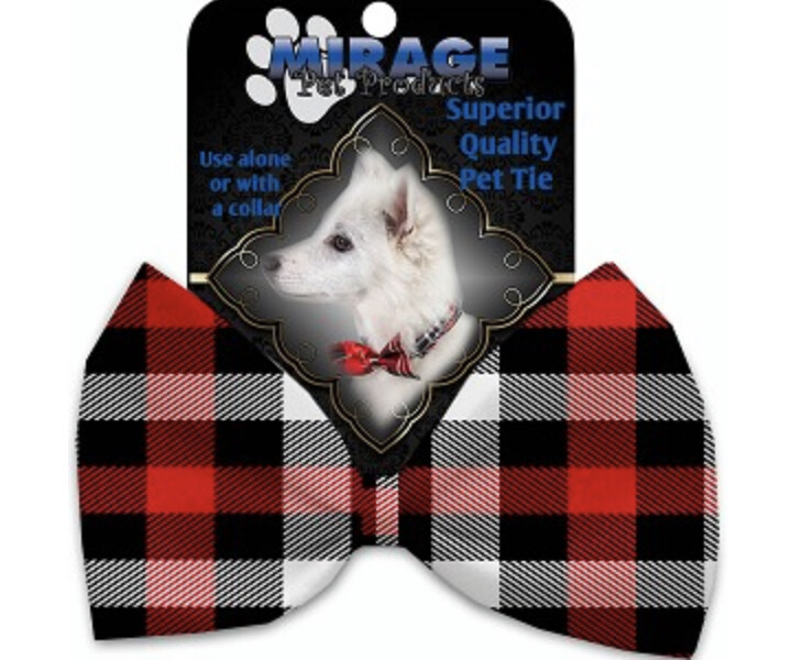 Red and White Buffalo Check Pet Bow Tie