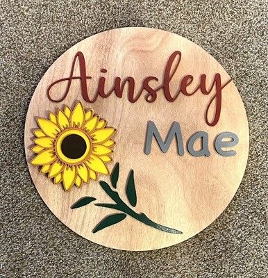 Sunflower Theme Custom Nursery Name Sign