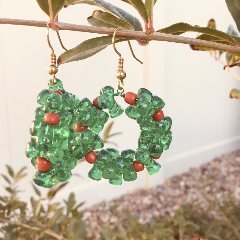 Handmade Beaded Christmas Wreath Earrings