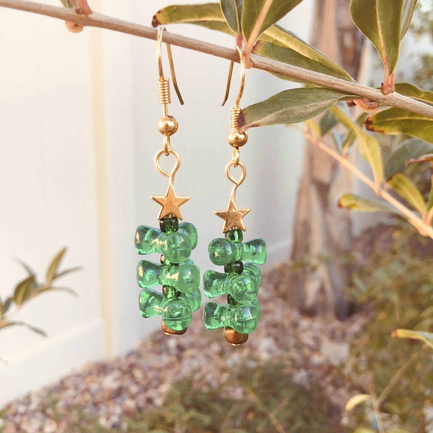 Handmade Beaded Christmas Tree Earrings