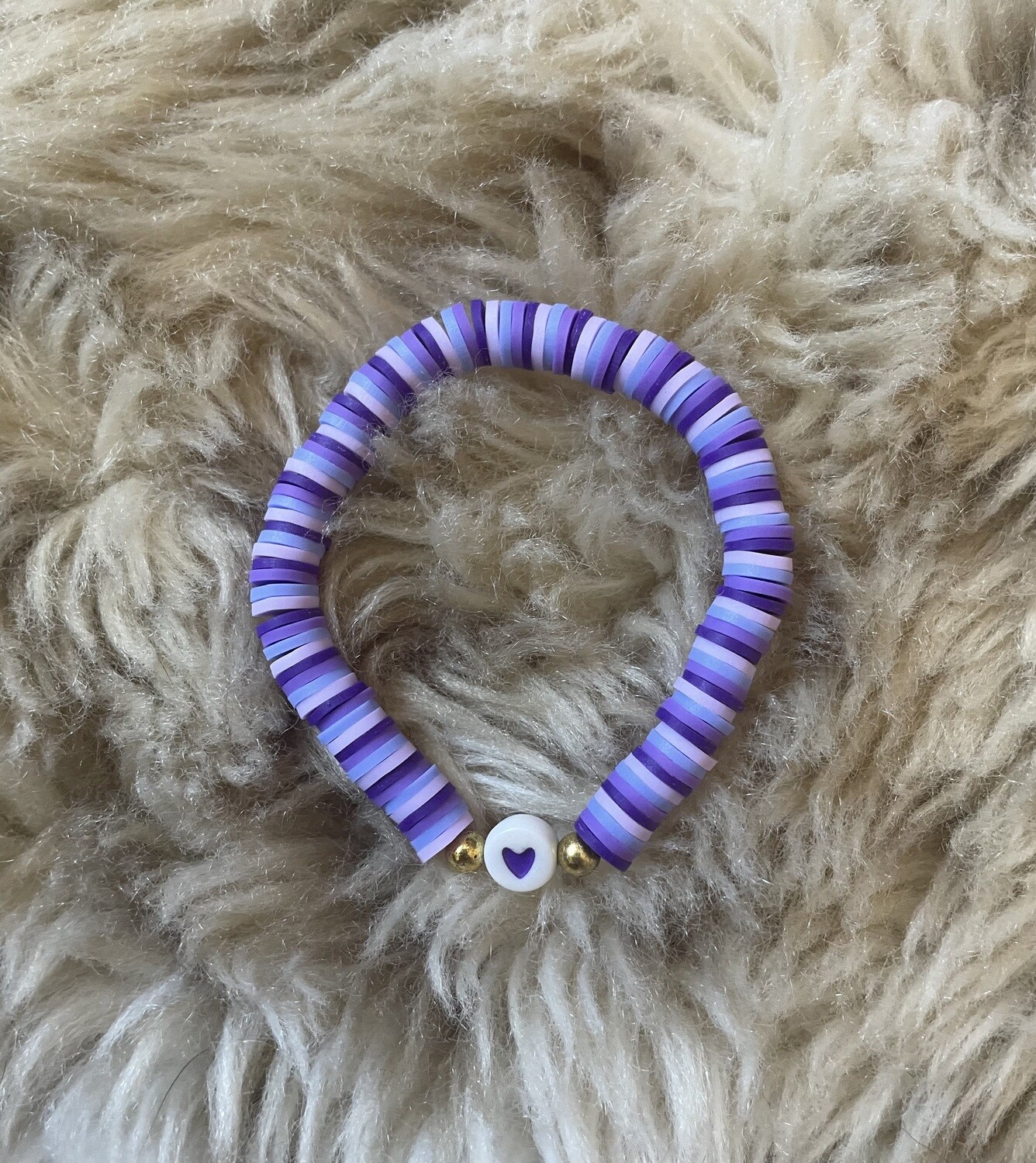 Purple Heart Clay Bead Bracelet