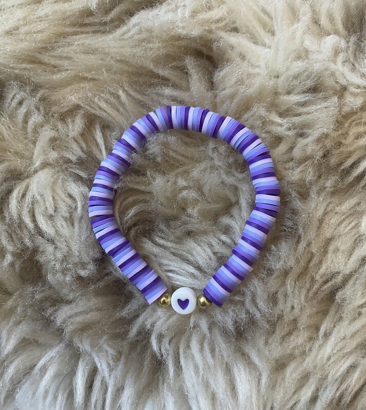 Purple Heart Clay Bead Bracelet