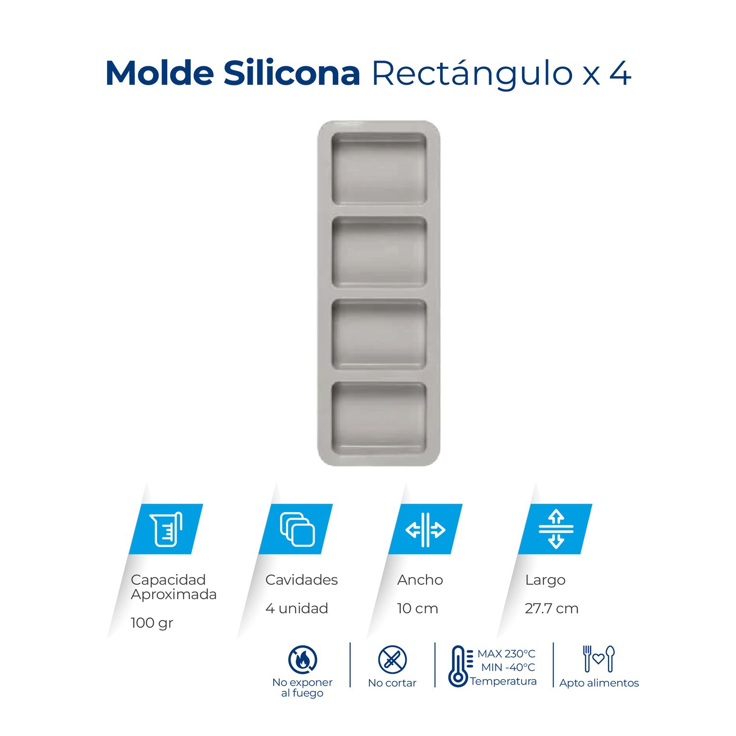 Moldes de Silicona, SELECCIONE  LA PRESENTACIÓN DE SU PREFERENCIA: Rectángulo x 4