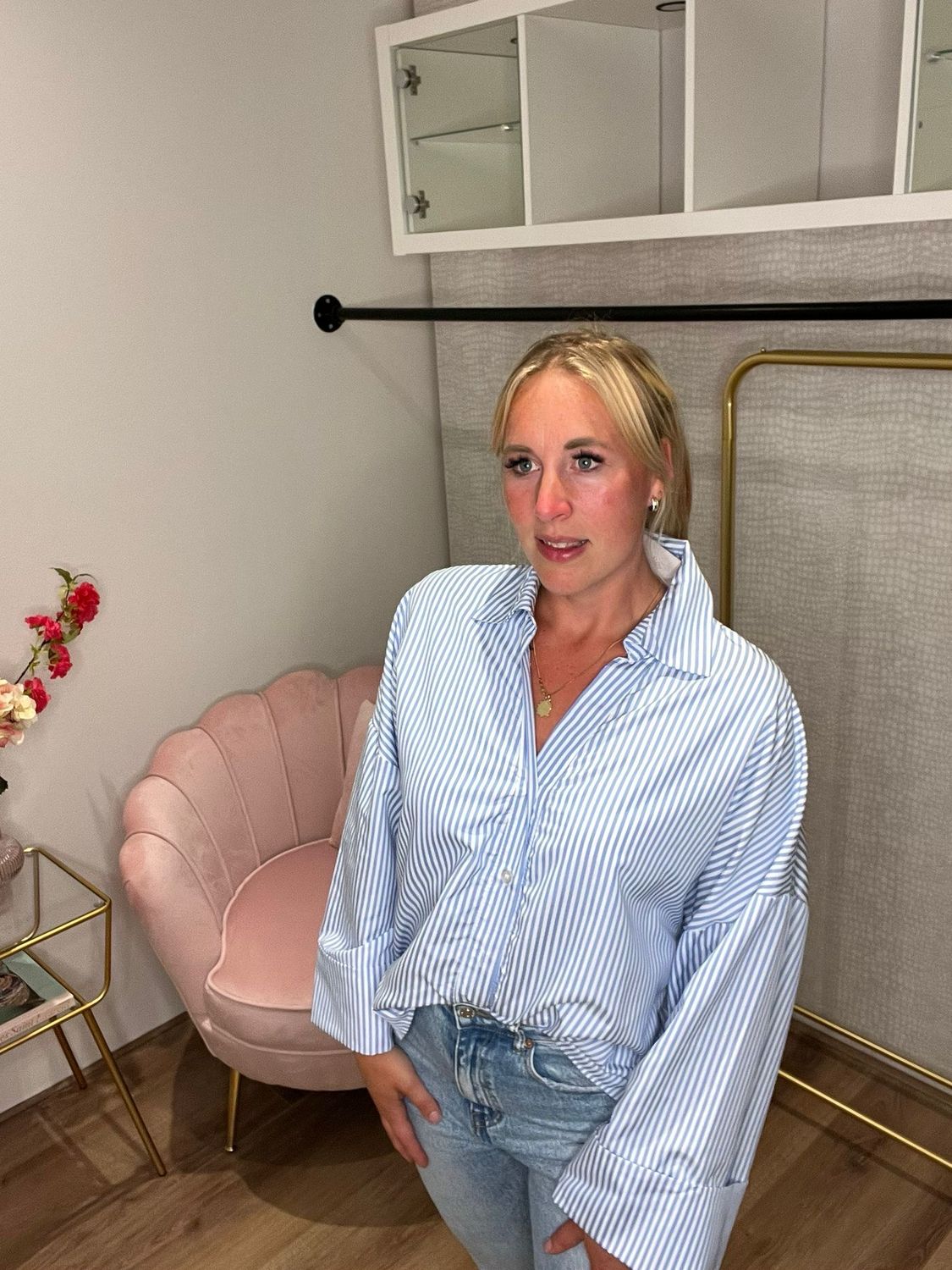 Blauwe gestreepte blouse