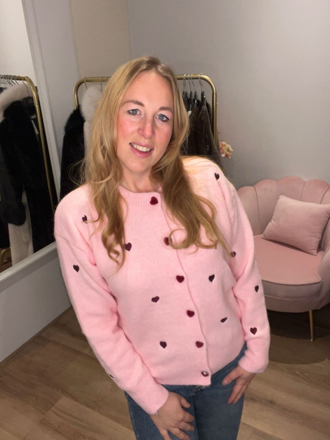 Cute heart cardigan roze