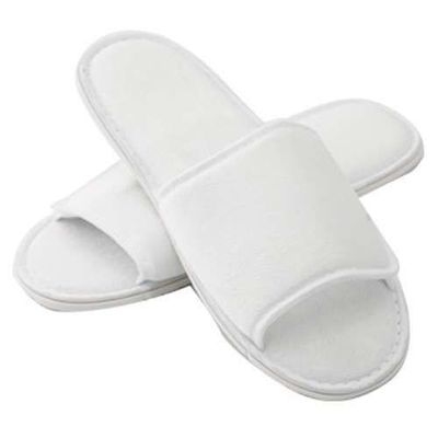 Frottee-Slipper weiß mit Klettverschluss mit Kunststoffsohle